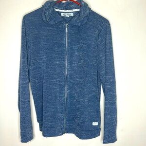 Rae Dunn | Blue & White Light Zip Up Top | Hooded Zipper Sweater | Layering Top